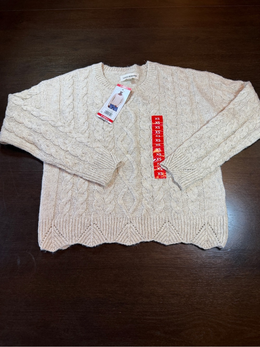 NWT Lucky Brand Cream Cable Knit Sweater XS Gold Metallic Thread Pullover
